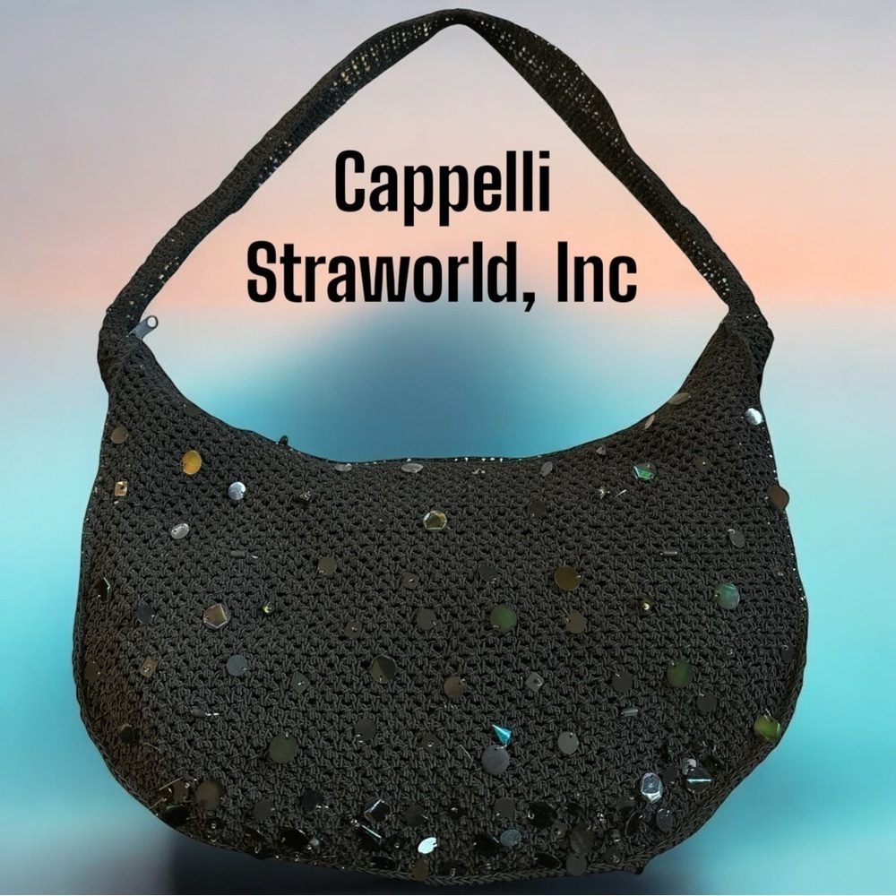 Cappelli Straworld Women's Black Crocheted Beaded Sequins Boho Y2K Shoulder Bag